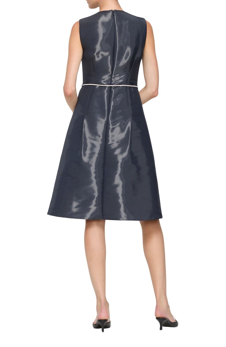 Lafayette 148 New York Liquid Twill A-Line Dress with Embellished Belt, Alternate, color, Ink Iridescent