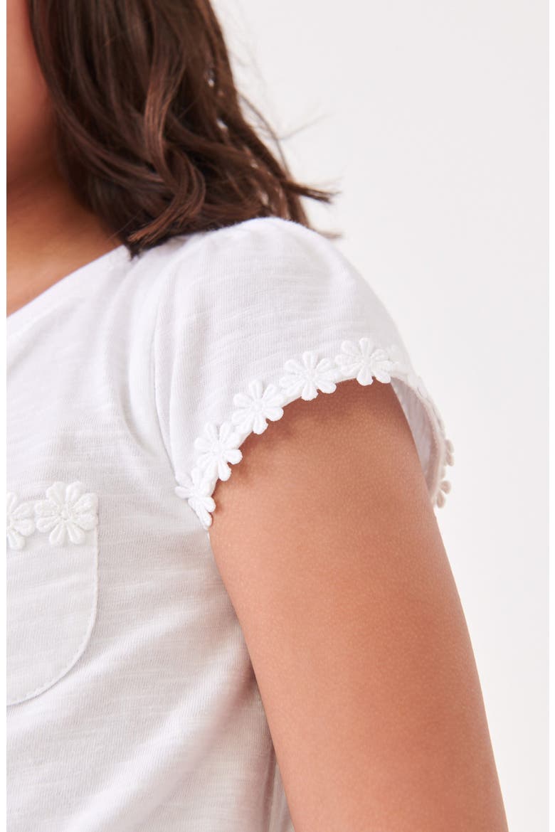 Kids' Daisy Embroidered Cotton Pocket T-Shirt, Alternate, color, WHITE