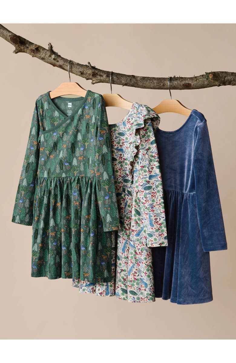 Tea Collection Long Sleeve Wrap Neck Dress, Alternate, color, Turkish Forest Scene