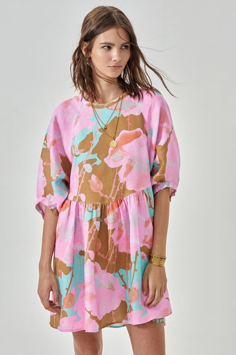 Alcala Linen Dress, Alternate, color, Aquarela