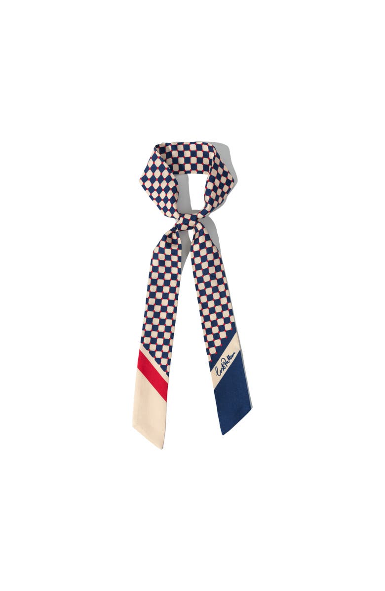 Lost Pattern CHECKERBOARD SILK SKINNY SCARF, Main, color, Blue