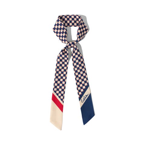 CHECKERBOARD SILK SKINNY SCARF