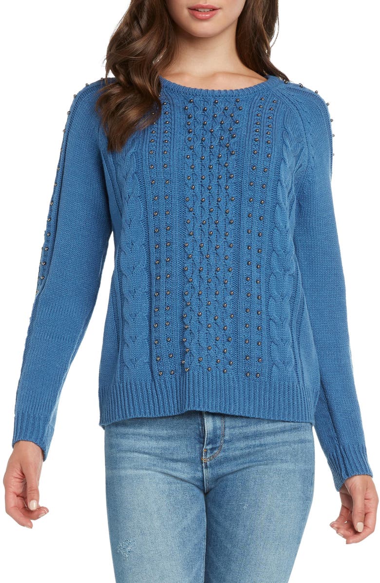 matty m. Stud Cable Stitch Sweater, Main, color, Denim