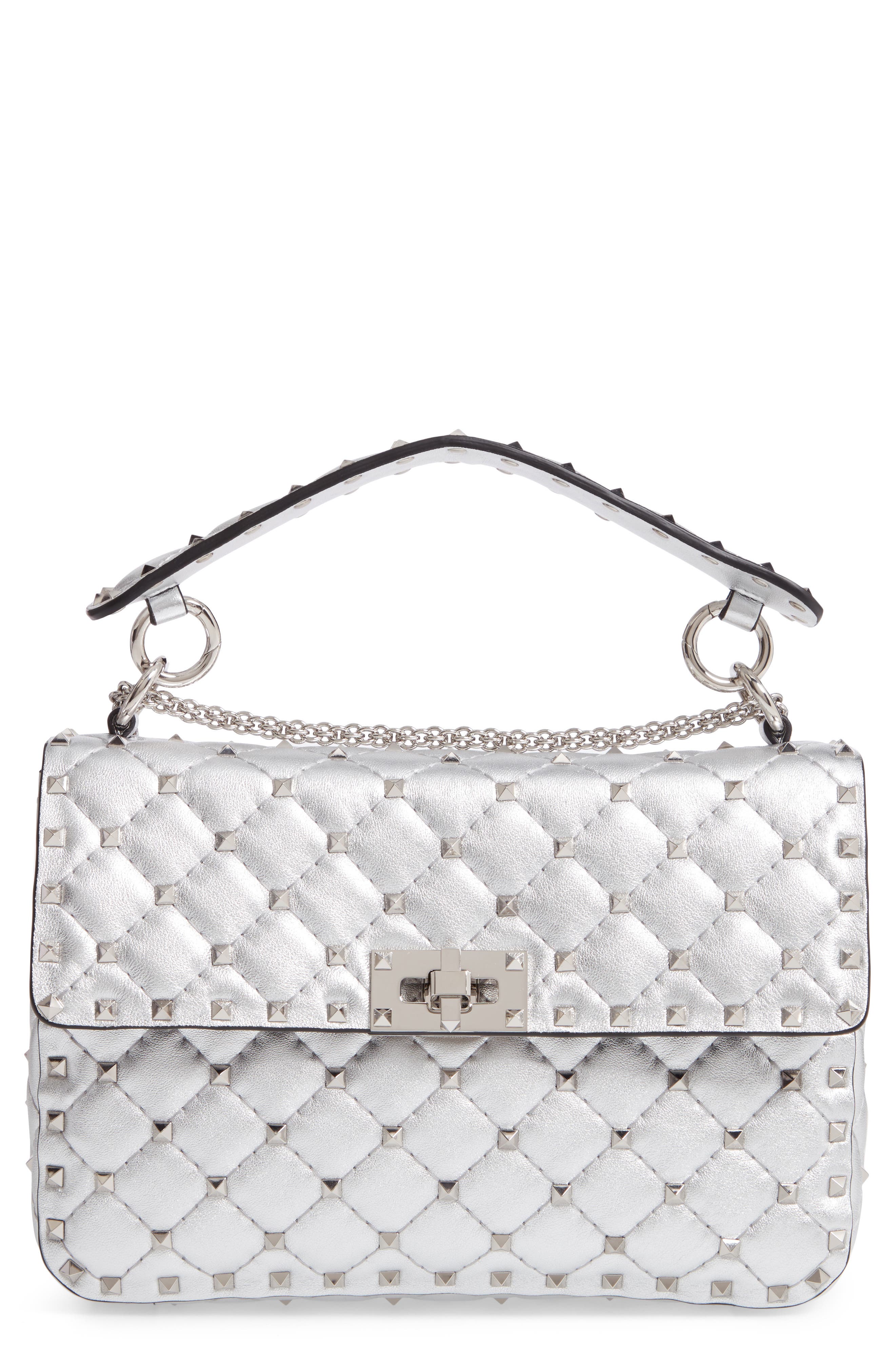 Valentino Garavani Medium Rockstud Leather Shoulder Bag, Main, color, 