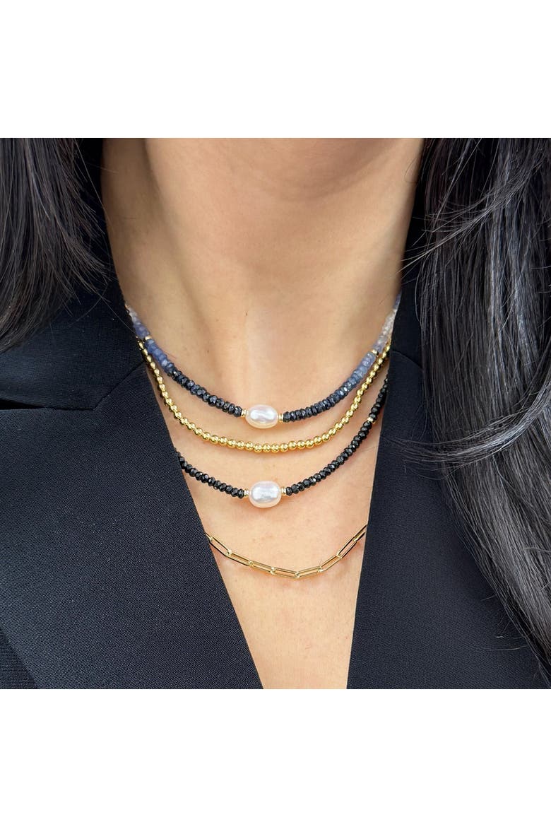 Black Spinel Bead Pearl Necklace, Alternate, color, Black Spinel