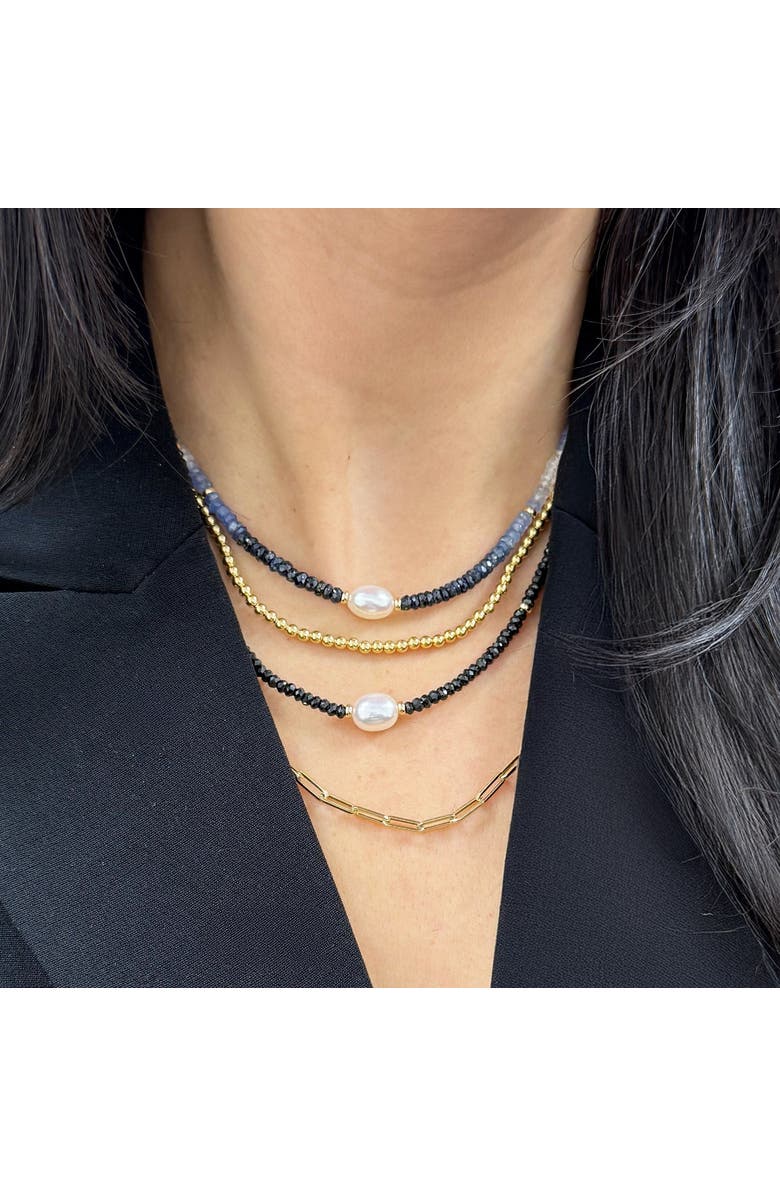 The Lovery Fine Jewelry Black Spinel Bead Pearl Necklace, Alternate, color, Black Spinel