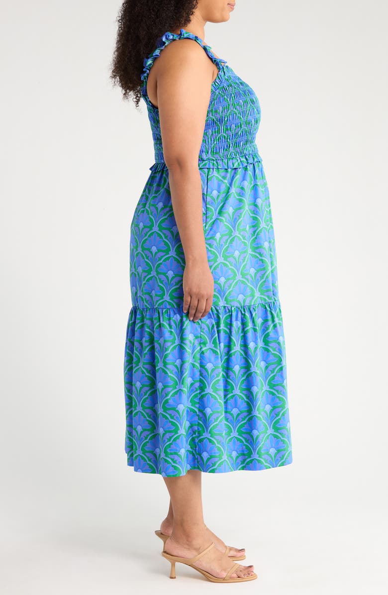 SUGARLIPS Sera Floral Cotton Midi Sundress, Alternate, color, Blue/ Green