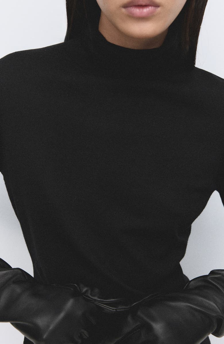 MANGO Turtleneck Tunic with Brooch, Alternate, color, Black