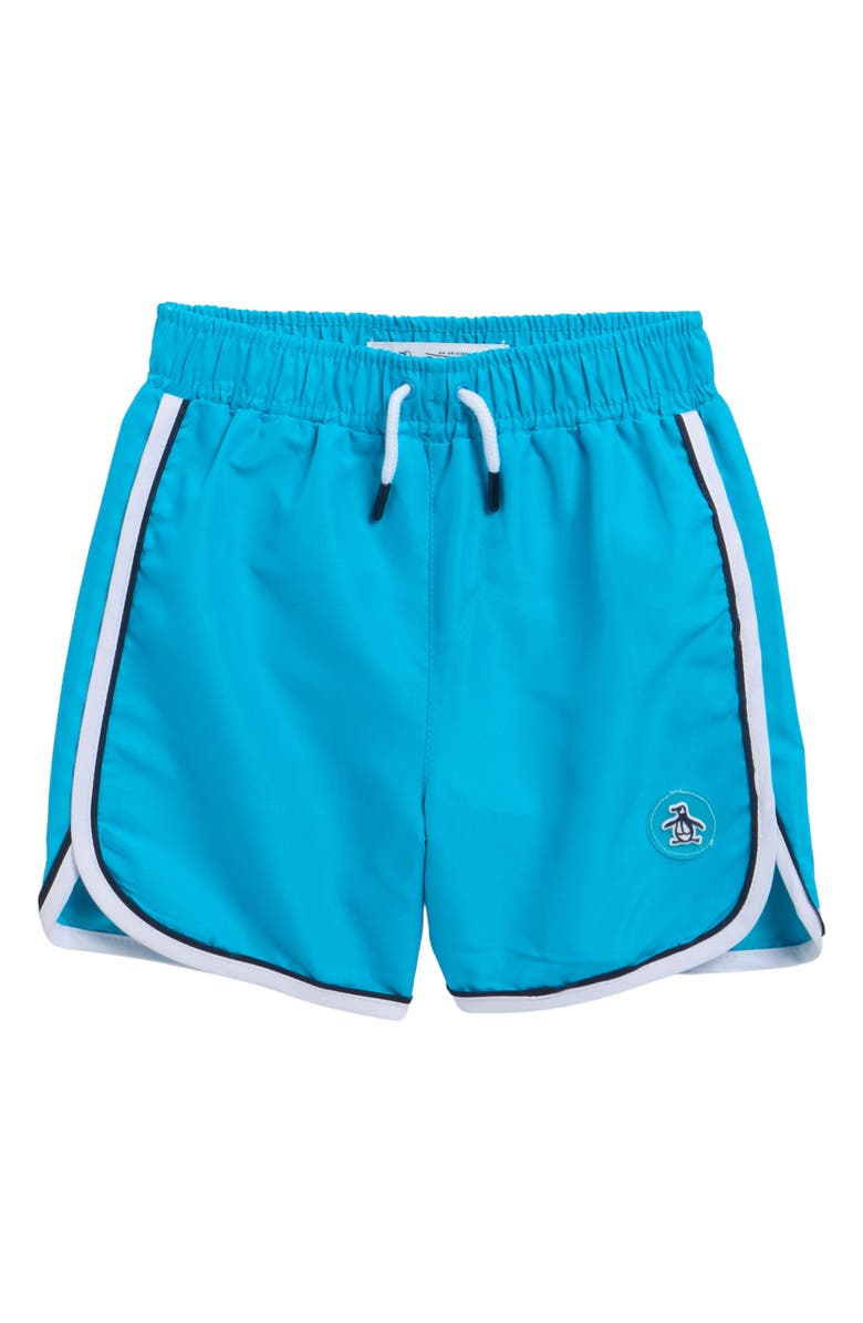 Original Penguin Kids' Dolphin Hem Swim Trunks, Main, color, Blue Danube