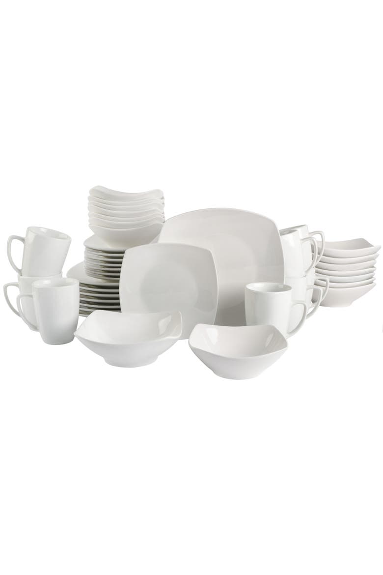 Everyday Square 40-Piece Expanded Dinnerware Set, Main, color, White