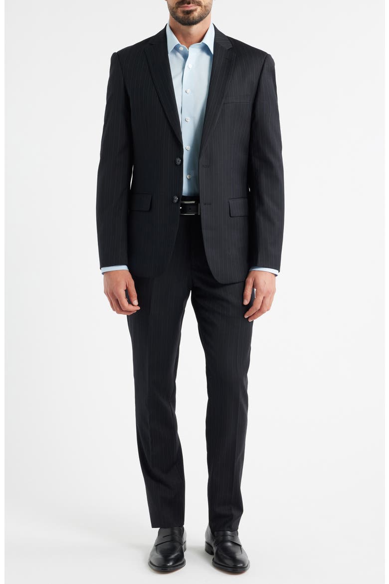 Modern Fit Black Pinstripe Wool Suit, Main, color, BLACK