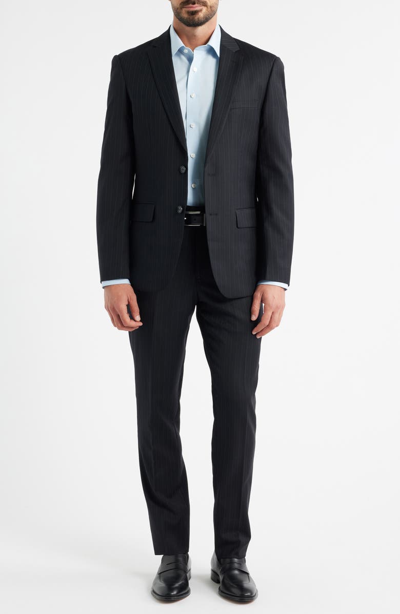 DANIEL HECHTER Modern Fit Black Pinstripe Wool Suit, Main, color, Black