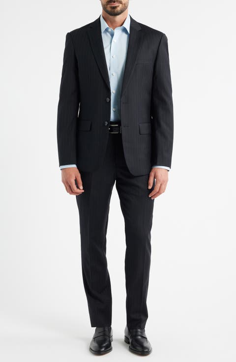 Modern Fit Black Pinstripe Wool Suit (Regular & Big)