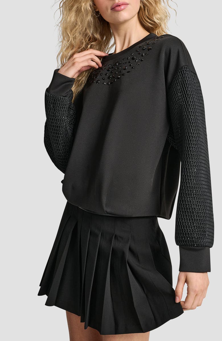 DKNY Mixed Media Bubble Sweatshirt, Alternate, color, Black