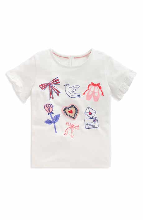 Kids' Heart Appliqué Cotton Graphic T-Shirt