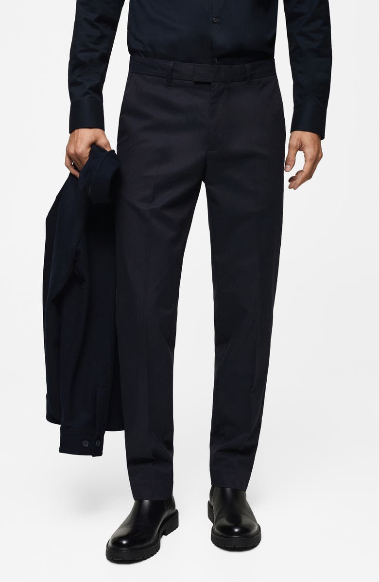 MANGO Regular Fit Cotton Blend Dress Pants, Main, color, Dark Navy
