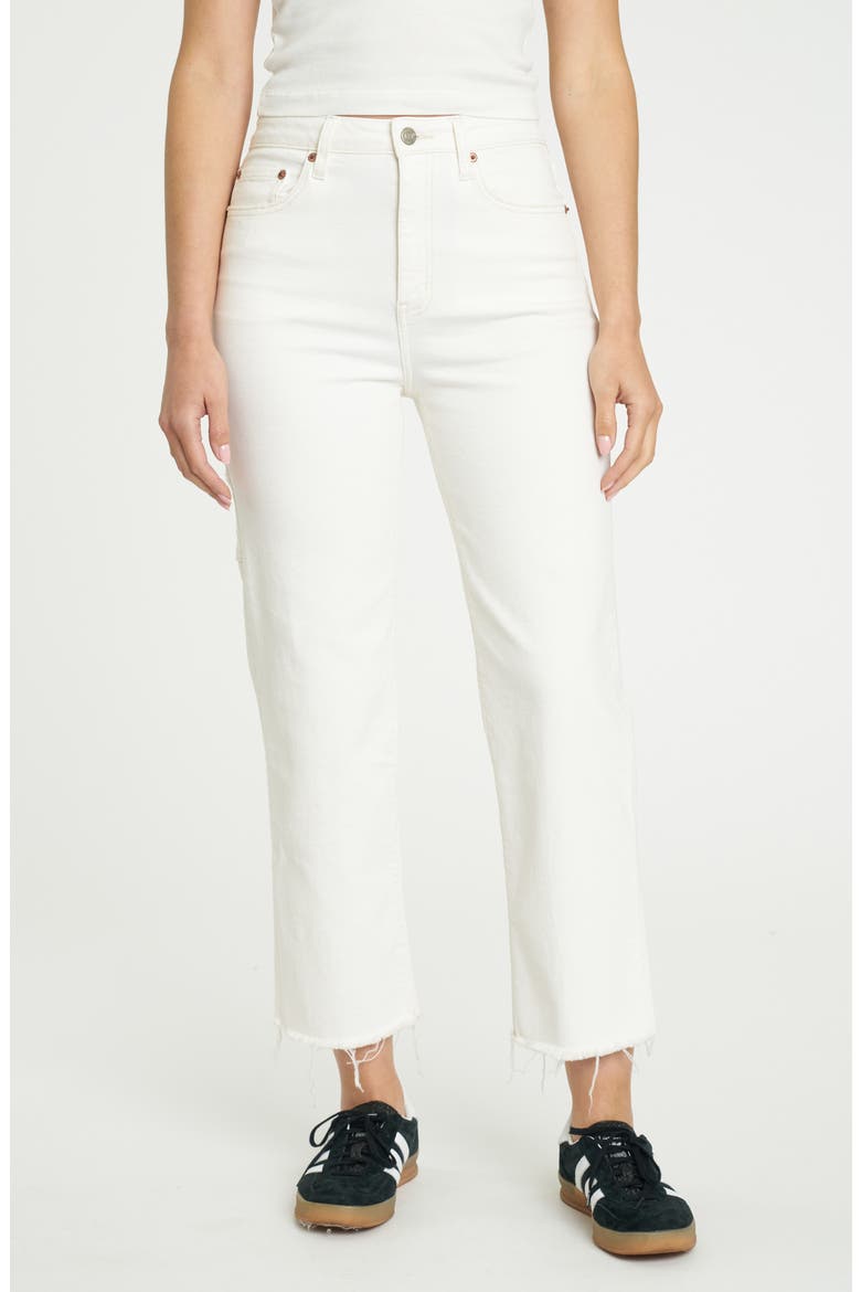 Sundaze Raw Hem High Waist Crop Straight Leg Carpenter Jeans, Main, color, CREAM
