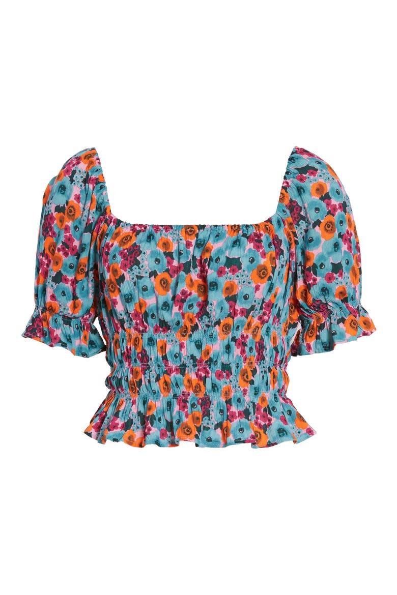 Print Smocked Square Neck Top, Alternate, color, ORANGE FLORAL