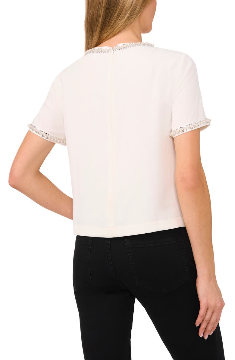 CeCe Rhinestone & Faux Pearl Keyhole Neck Short Sleeve Crepe Top, Alternate, color, New Ivory