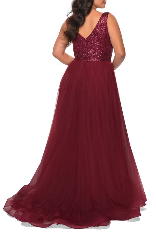 La Femme Curvy A-line Gown With Sequin Bodice And Tulle Skirt
