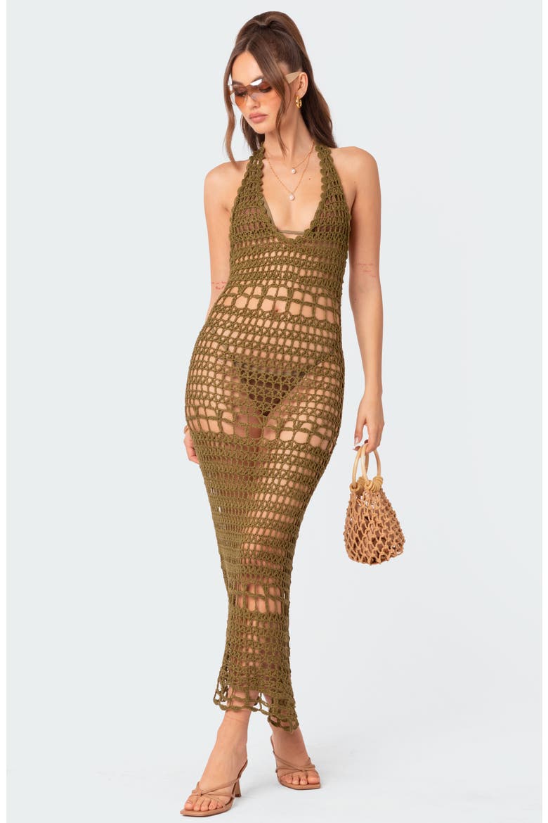 Tahoe Open Back Crochet Cover-Up Maxi Dress, Alternate, color, OLIVE