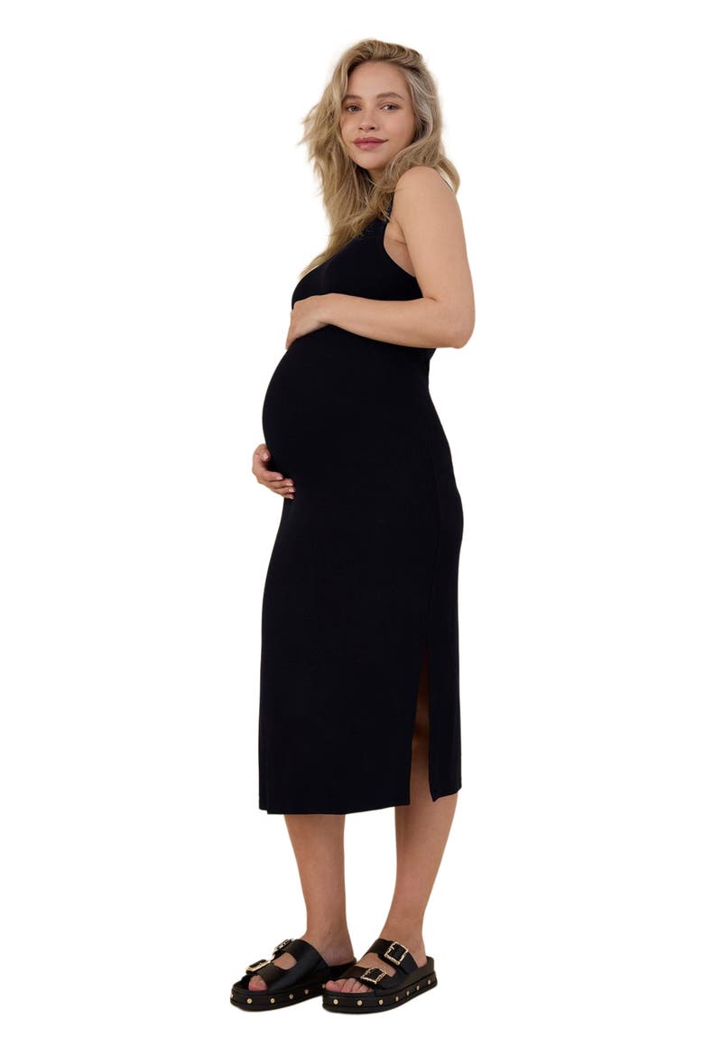 Crew Neck Sleeveless Racerback Maternity Midi Dress, Alternate, color, Black