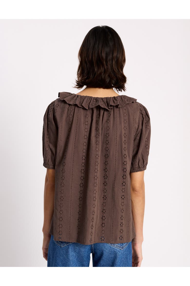 Ruffle Neck Button-Front Blouse, Alternate, color, Brown