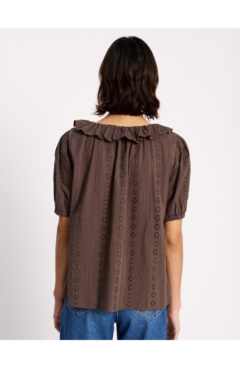 Albaray Ruffle Neck Button-Front Blouse, Alternate, color, Brown