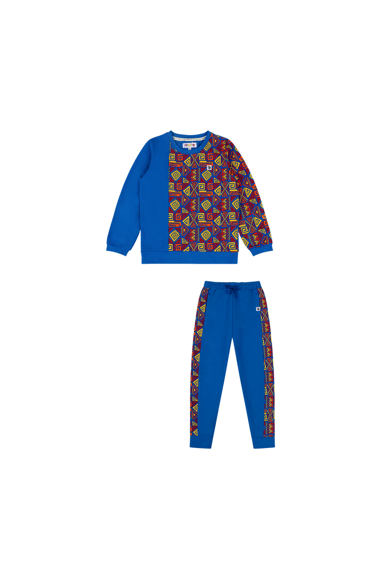 Mixed Up Clothing Boys Crewneck Sweatshirt and Jogger Pants Set, Alternate, color, Blue Multicolor