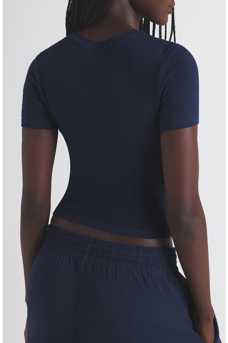 Crop Cotton Blend T-Shirt, Alternate, color, NAVY