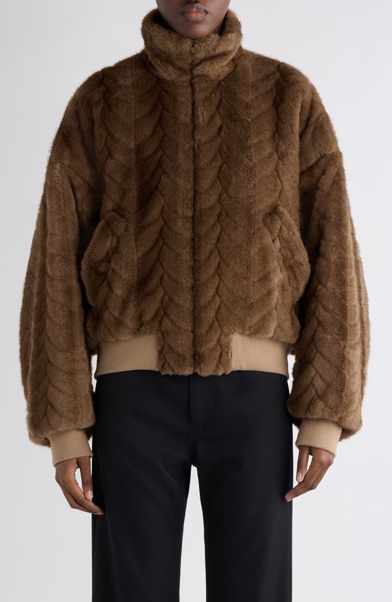 Balenciaga Faux Fur Crop Bomber Jacket, Main, color, 2135 Brown