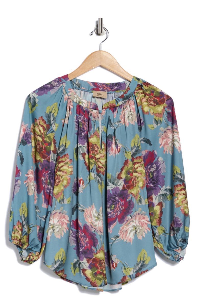 ELIE ELIE TAHARI Floral Balloon Sleeve Top, Alternate, color, Blue/ Floral Print