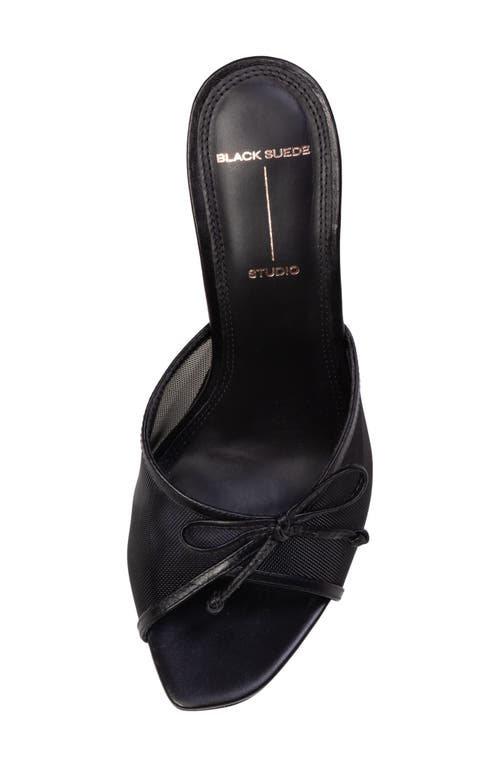 Black Suede Studio Mesh Bow Stiletto Mule Sandals In Black Mesh