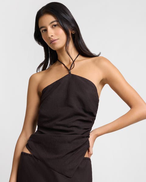 Air Linen Asymmetrical Halter Top