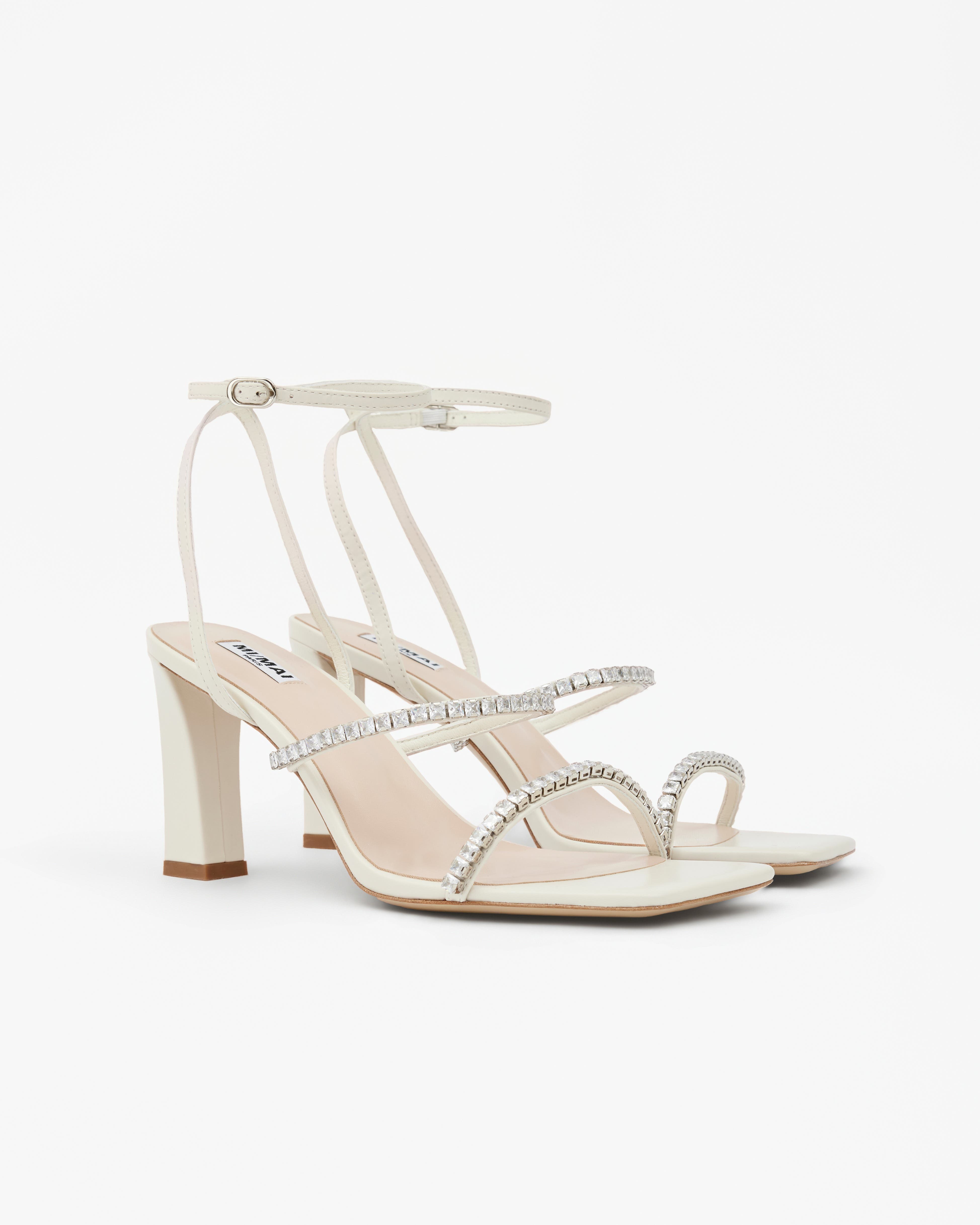 Nidal Rhinestone Detail Heeled Sandals, Alternate, color, White
