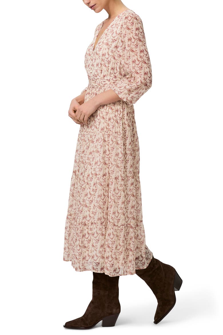 Nicolo Floral Long Sleeve Silk Chiffon Midi Dress, Alternate, color, CREAM/ FLAGSTONE