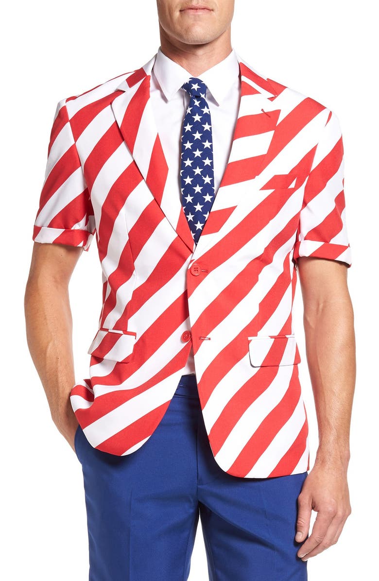 OppoSuits 'Summer United Stripes' Trim Fit Short Suit with Tie, Alternate, color, 