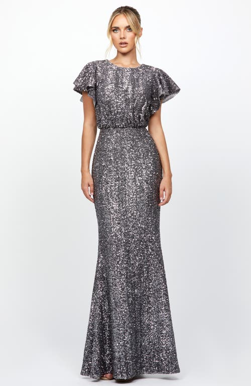 Bariano Teresa Flutter Sleeve Gown In Gray