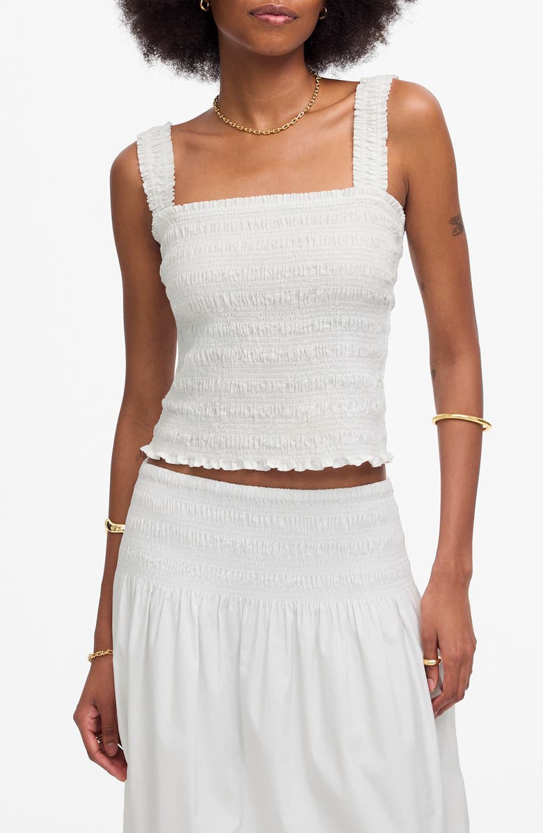 Madewell Smocked Poplin Tank Top, Main, color, White