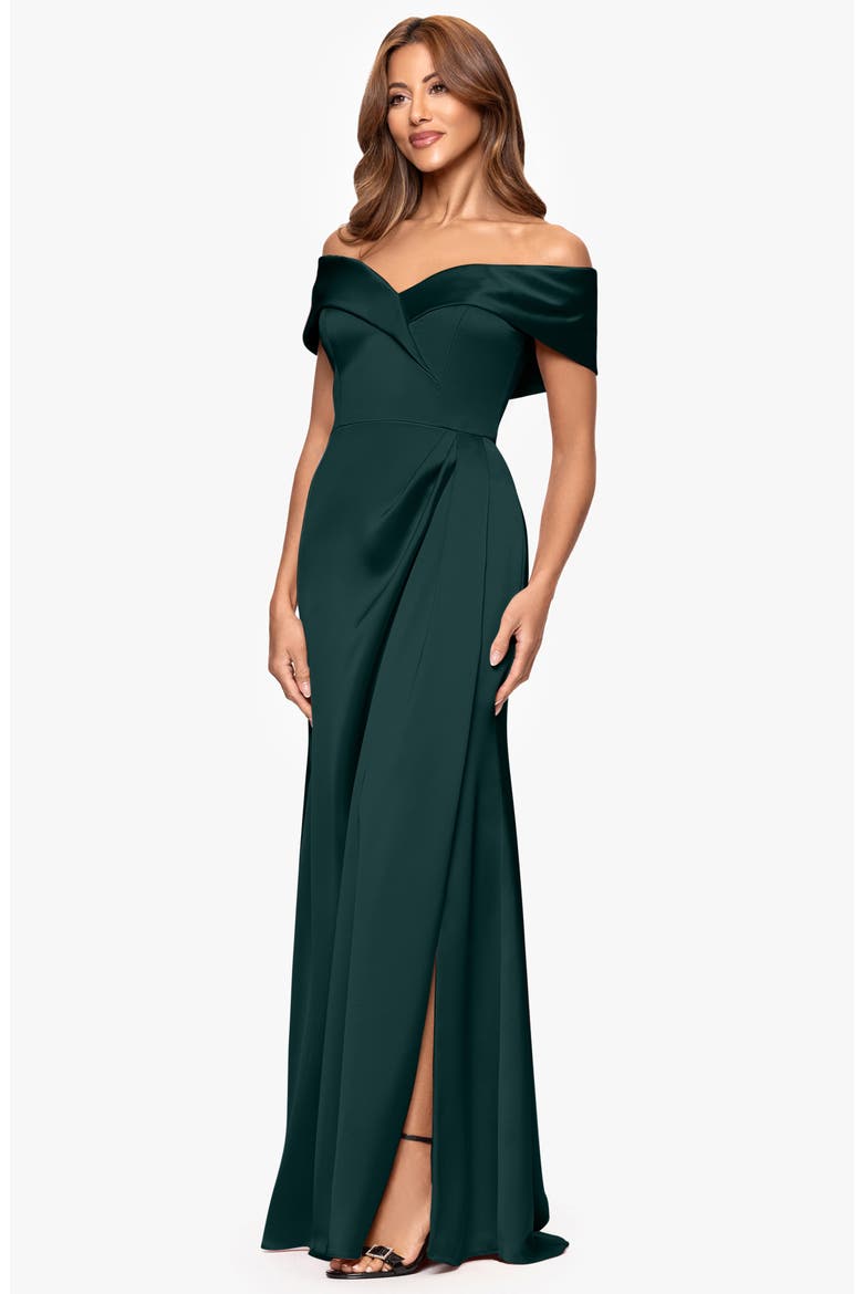 Off the Shoulder Satin Gown, Alternate, color, HUNTER