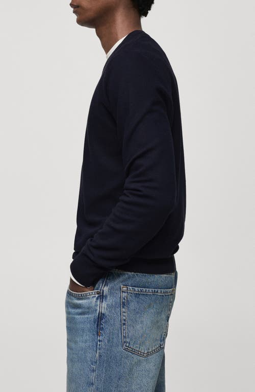 Mango Microstructure Crewneck Sweater In Dark Navy