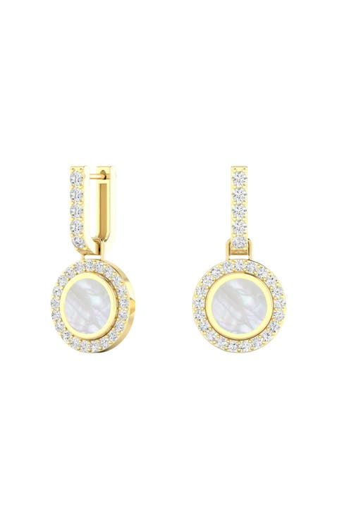 Mother of Pearl Detachable Earrings Lab Diamond in 14K Gold