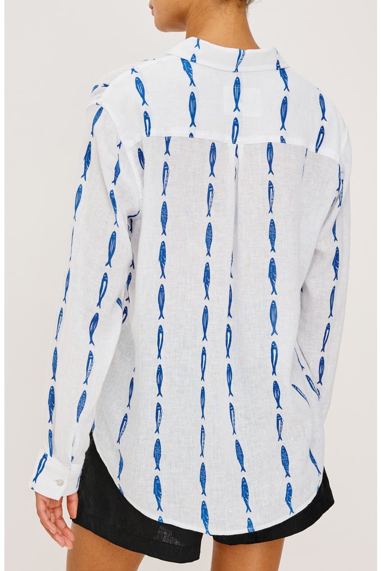 Charli Print Linen Blend Button-Up Shirt, Alternate, color, SARDINES