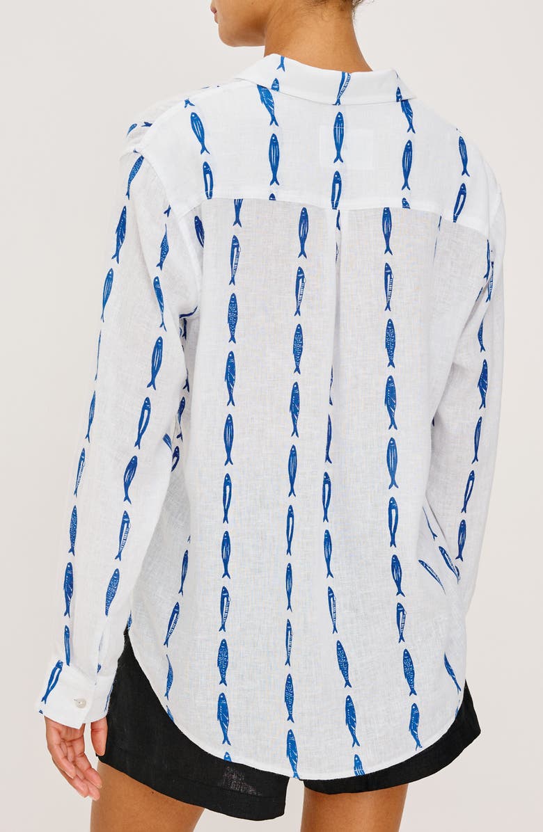 Rails Charli Print Linen Blend Button-Up Shirt, Alternate, color, Sardines