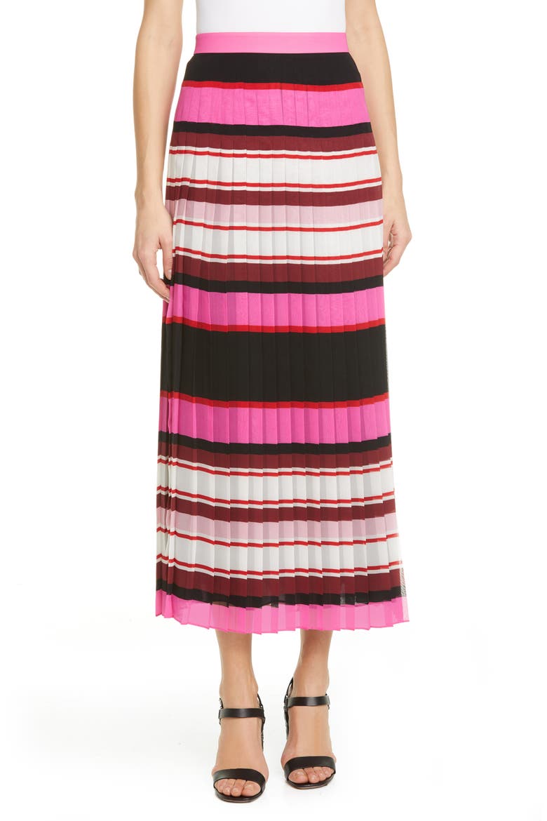 Stripe Pleat Silk Georgette Midi Skirt, Main, color, ROSE/ MULTICOLOR