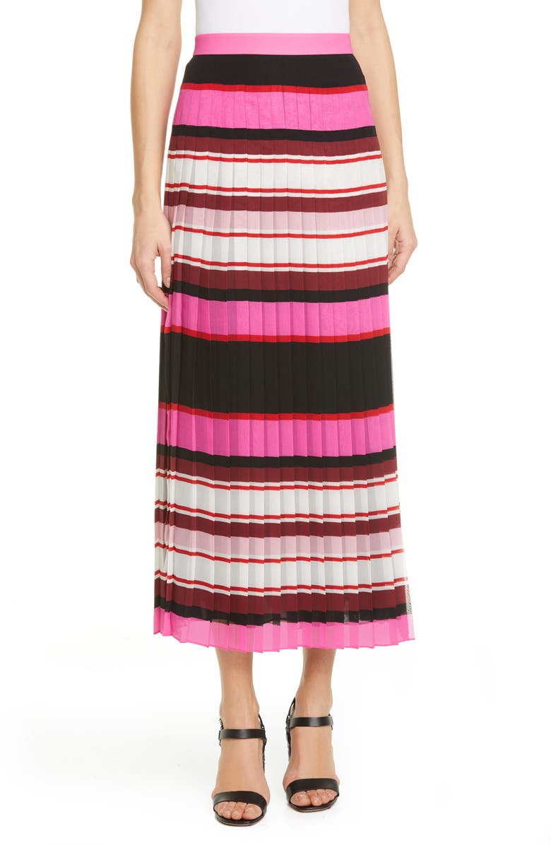Valentino Stripe Pleat Silk Georgette Midi Skirt, Main, color,