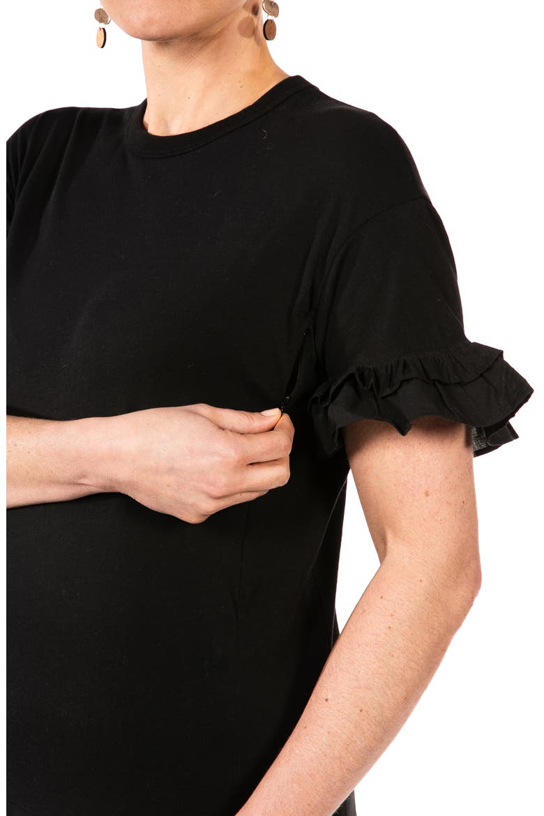Joey Ruffle Sleeve Maternity/Nursing T-Shirt, Alternate, color, BLACK