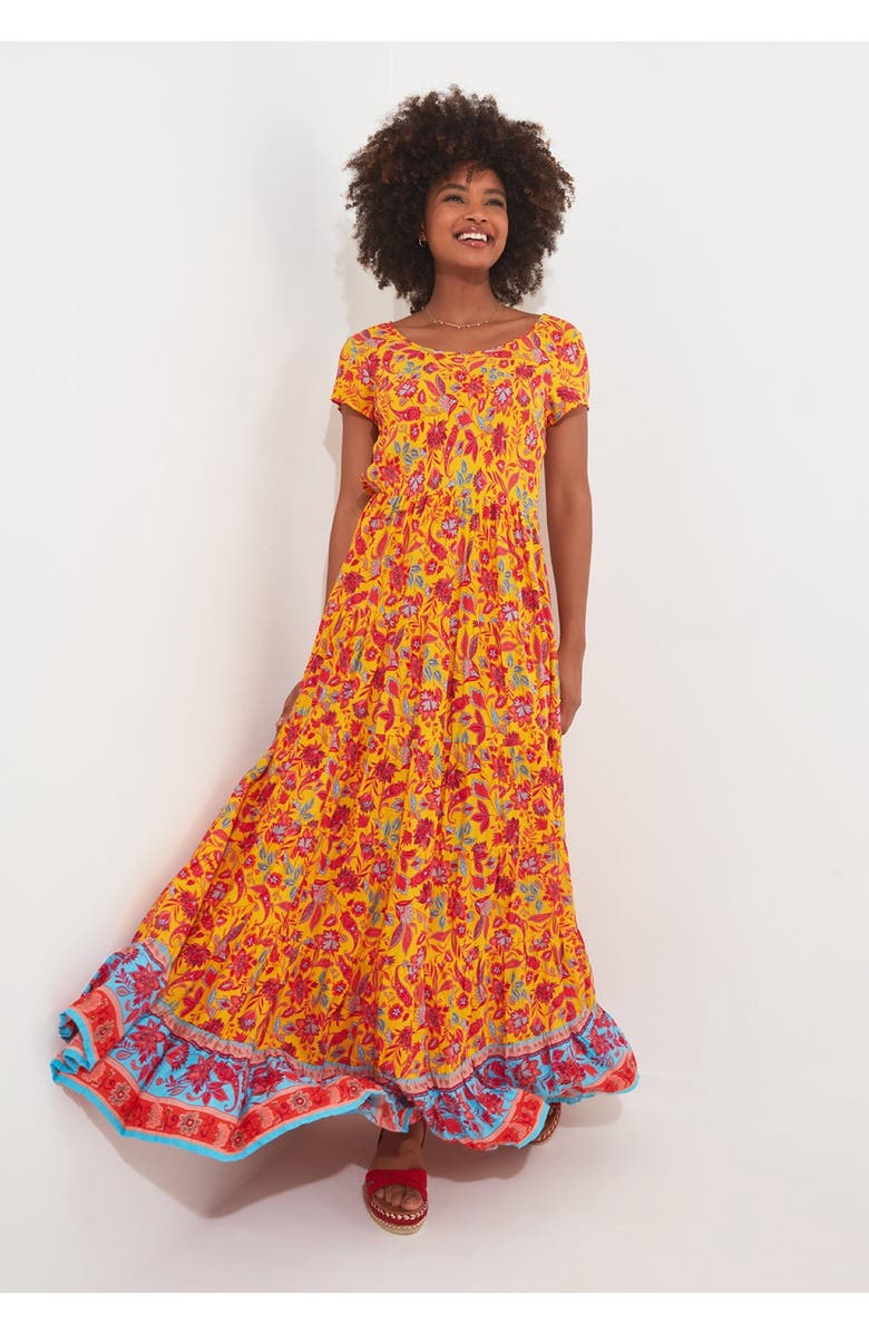 Joe Browns Short Sleeve Flowy Maxi Dress, Alternate, color, Golden Bloom