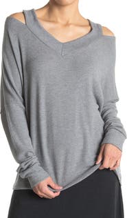GO COUTURE V-Neck Cold Shoulder Long Sleeve Sweater