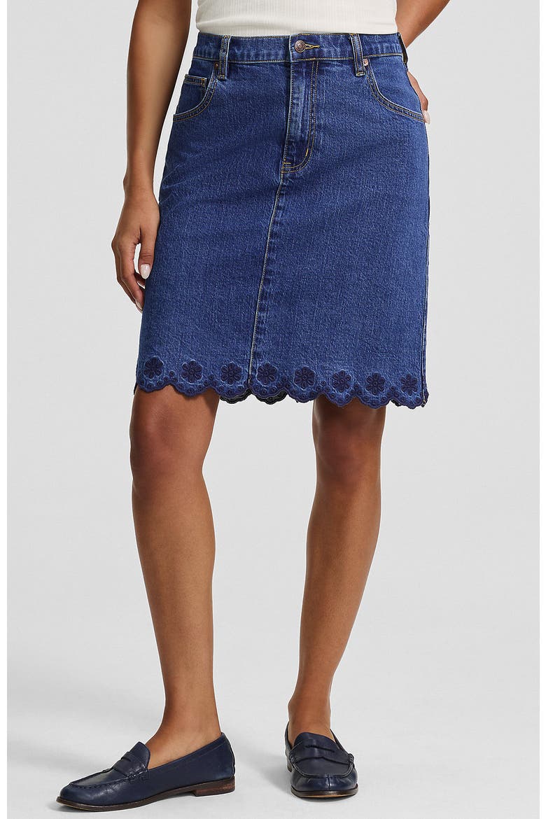 Soft Denim Classic 5 Pocket Above the Knee Skirt, Main, color, Crawford Wash
